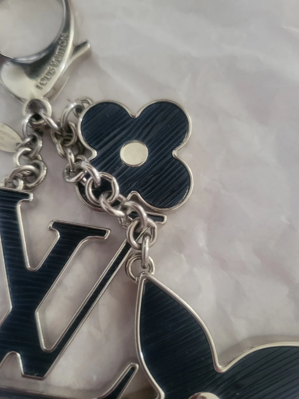 Louis Vuitton Navy & Silver Monogram Flower Key Charm